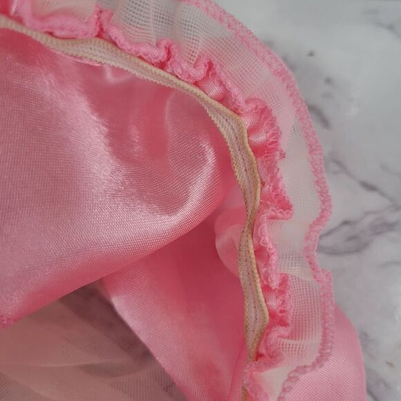 Vintage Bonnet Satin Sleep Cap Pink and White - Picture 3 of 7